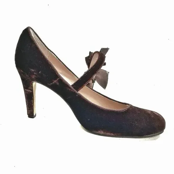 Rebecca Taylor Velvet Mary Jane Heels with Bow Romantic Fall Holiday Party Pumps - Picture 5 of 16